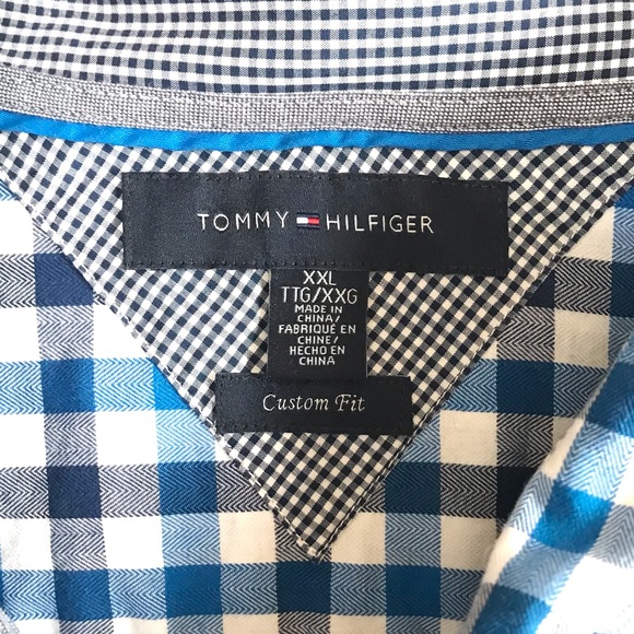 Tommy Hilfiger Mens Shirt XXL Blue Gingham Long Sleeve Button Down Collar Pocket - Picture 2 of 9